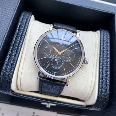 IWC Portofino 3836-2 Movement 40mm Dark Blue Italian Calfskin Leather Strap Blue Face Silver Case Watch